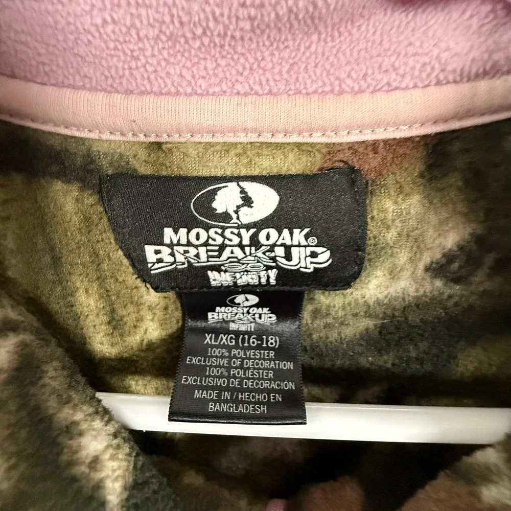 Mossy Oak Break-Up Infinity Fleece Jacket XL 16-18 Pink Trim Full Zip Camo